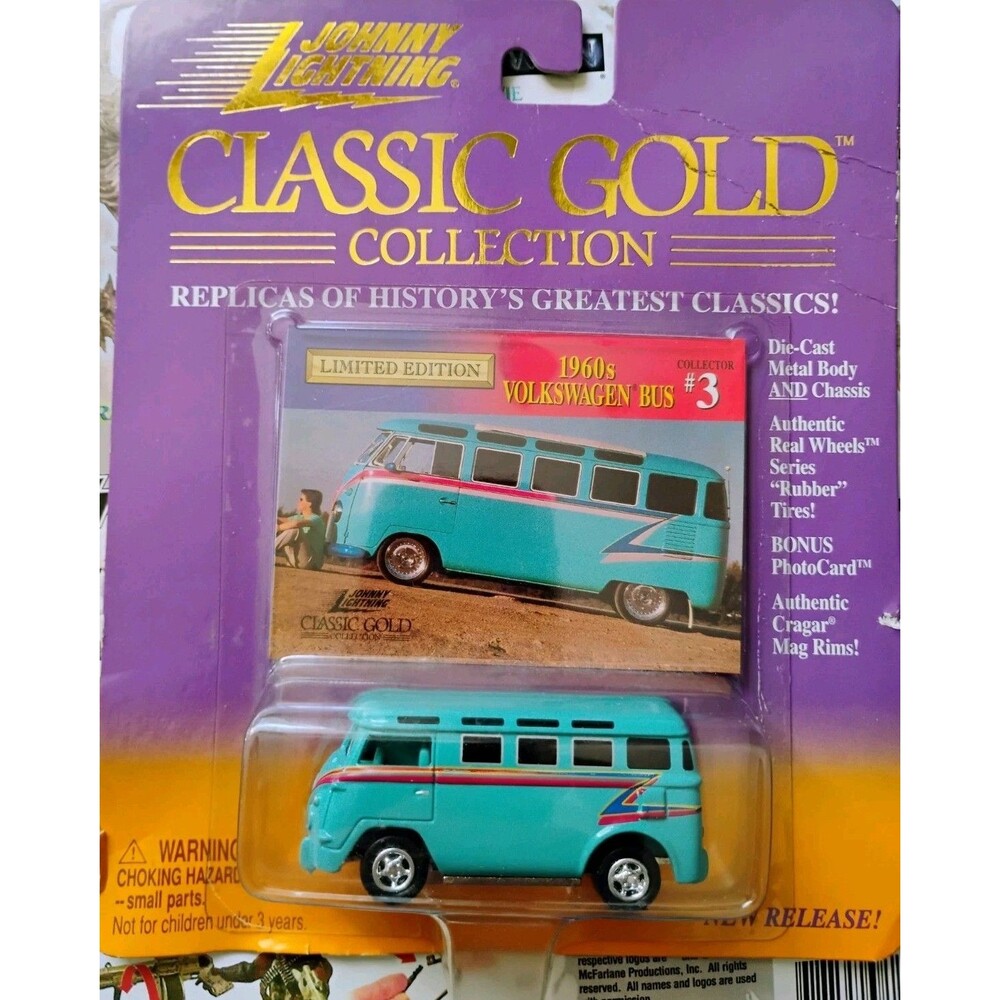 1999 Johnny Lightning Classic Gold 1960s Volkswagen Bus 3 Turquoise Sealed New